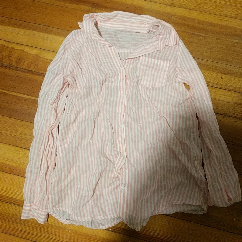 Button up striped pink and white shirt